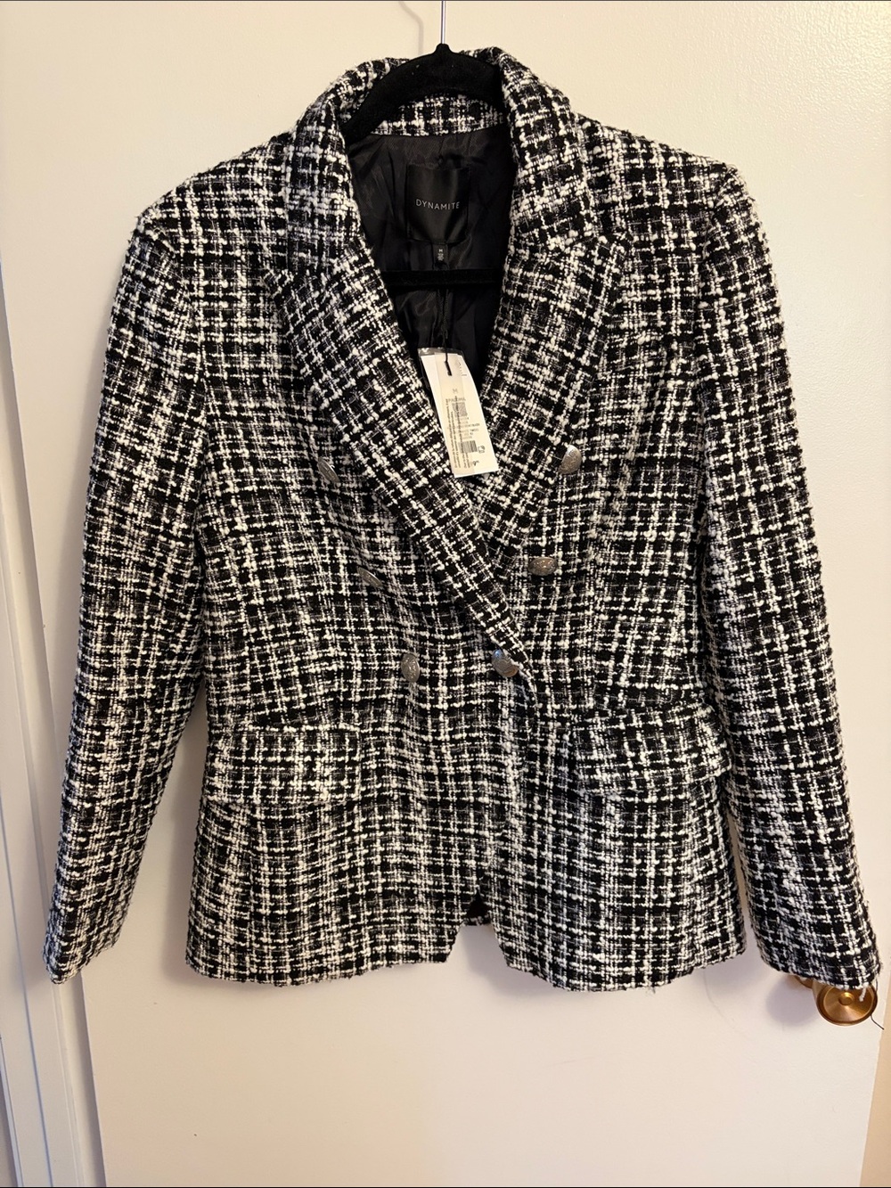 NEW Dynamite Paloma black and white tweed double breasted blazer size medium